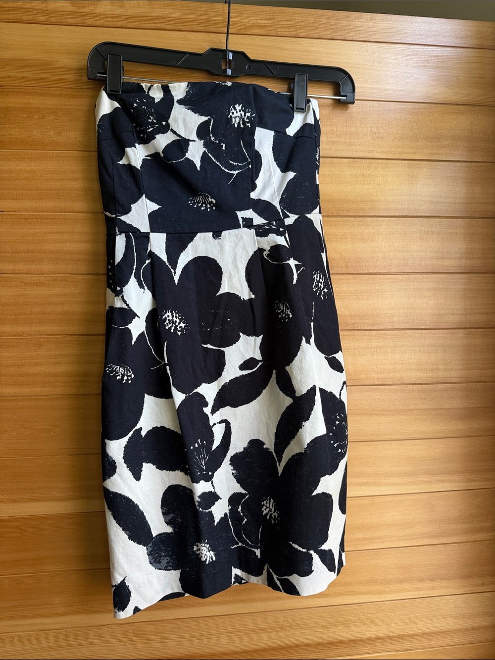 Express Black and White Floral Strapless Dress